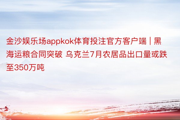 金沙娱乐场appkok体育投注官方客户端 | 黑海运粮合同突破 乌克兰7月农居品出口量或跌至350万吨