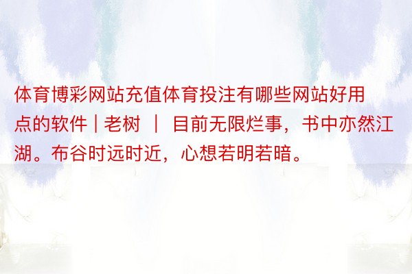 体育博彩网站充值体育投注有哪些网站好用点的软件 | 老树 ｜ 目前无限烂事，书中亦然江湖。布谷时远时近，心想若明若暗。